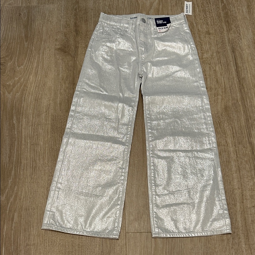 Girls Old Navy Metallic Silver Wide-Leg Jeans
